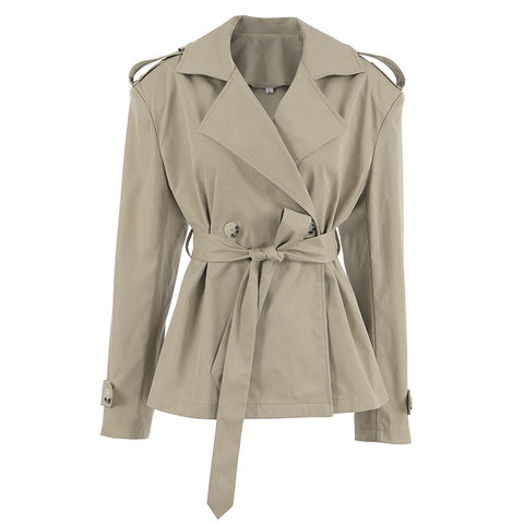 Trendy Casual Lace Up Waist-tight Mid-length Khaki Trench Coat For Women