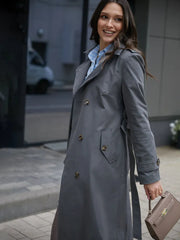 Double Breasted Women's Dust Coat Classic British Style Lace-up