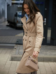 Double Breasted Women's Dust Coat Classic British Style Lace-up