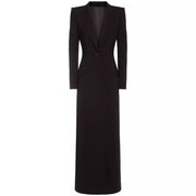 Elegant One Button Long Slim Black Suit Large Coat