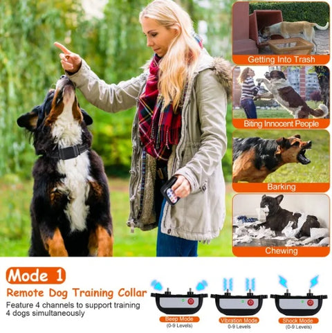 990FT Range Dog Wireless Fence Remote Training Collar IPX6 Waterproof Receiver With 0-9 Levels Beep Vibration Shock Mode 4 Channels Rechargeable Transmitter System