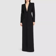 Elegant One Button Long Slim Black Suit Large Coat